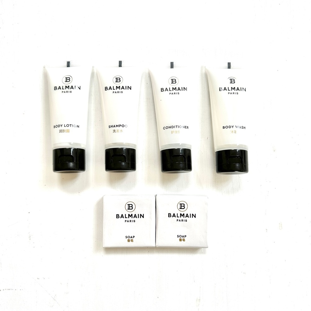BALMAIN Paris travel toiletries set (shampoo, conditioner, lotion, gel, soap)